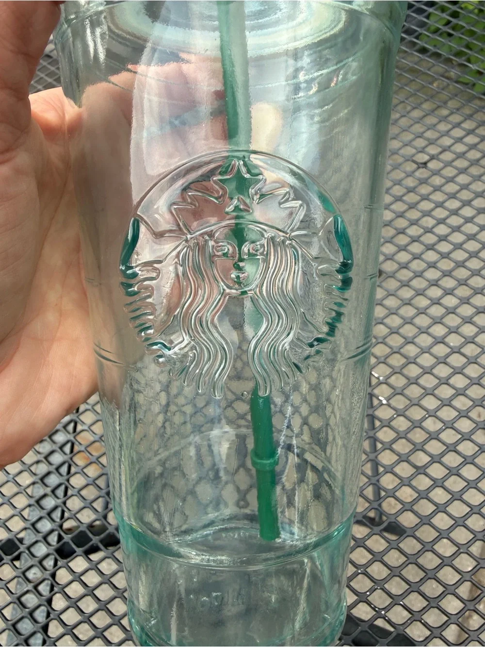 Starbucks RARE Glass Cold Cup with Green Straw